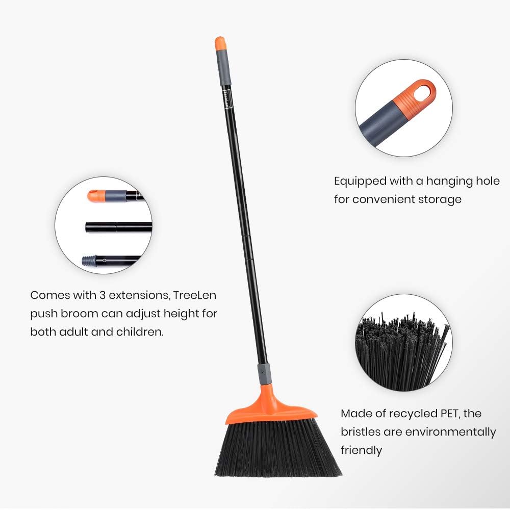 TreeLen Heavy-Duty Angle Broom - 14.5" Wide Long Handle Broom for Garages, Driveways & Outdoor Cleaning