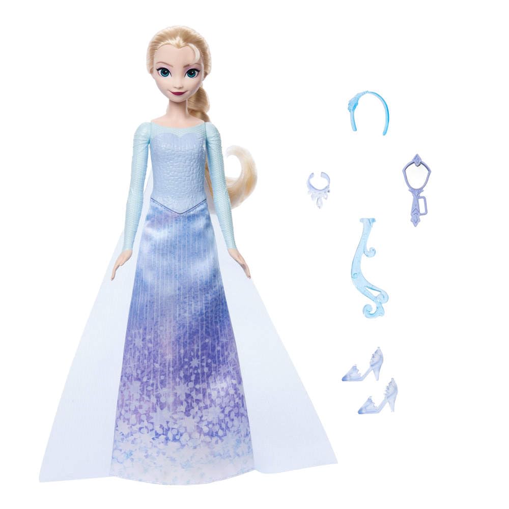 Mattel Disney Frozen Elsa Spin & Reveal Doll Playset - 11 Surprises with Fashion Accessories