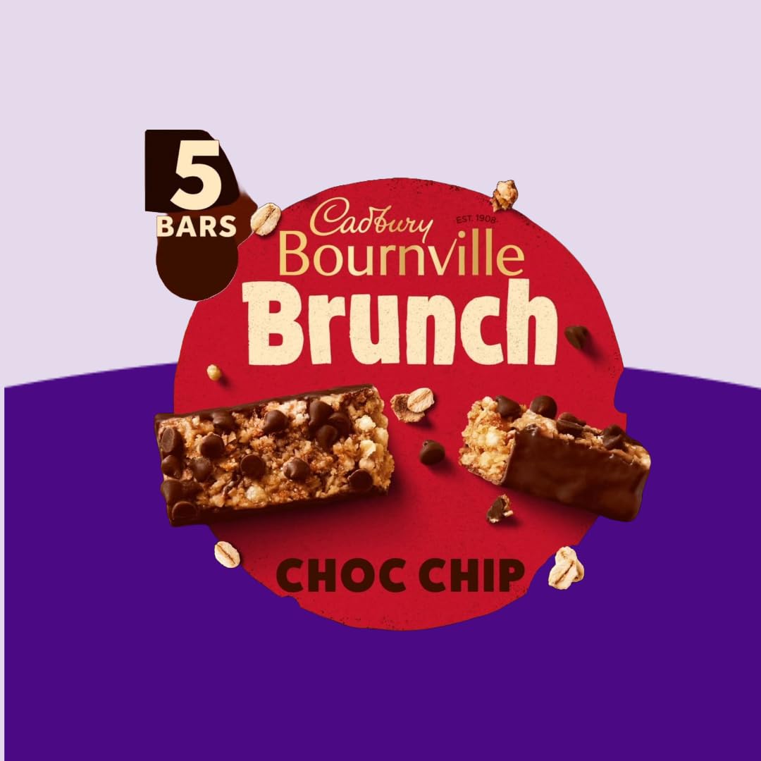 Cadbury Bournville Brunch Bar Chocolate Chip, Dark Chocolate Cereal Bars with Oats, 140g