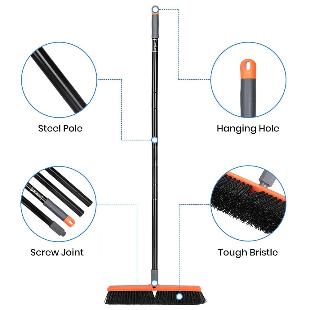 TreeLen 18 inch Push Broom Outdoor - Heavy Duty Broom for Driveways, Sidewalks, Garage, and Pool