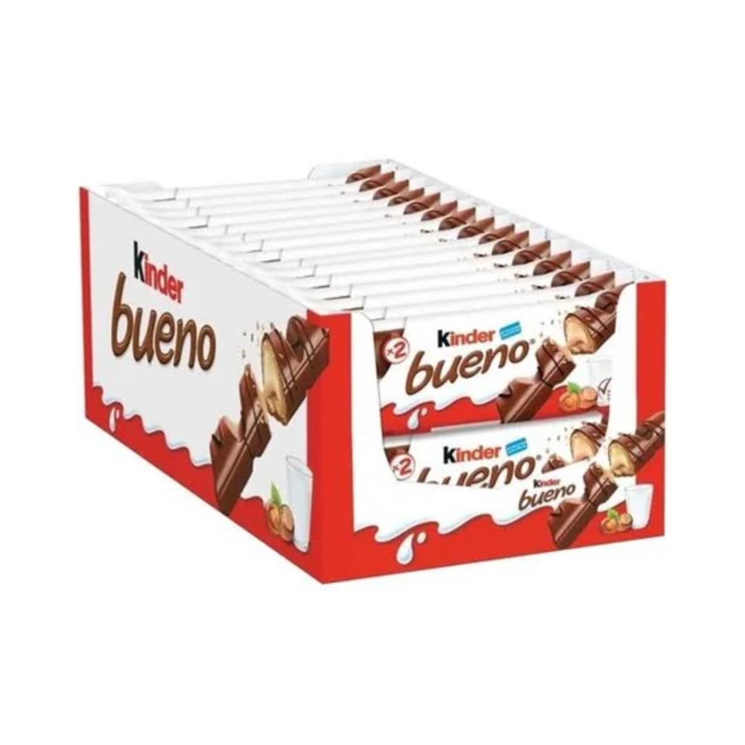 Kinder Bueno Wafer Chocolate Bars, Milk Chocolate with Hazelnut Filling, 44g (Pack of 30)
