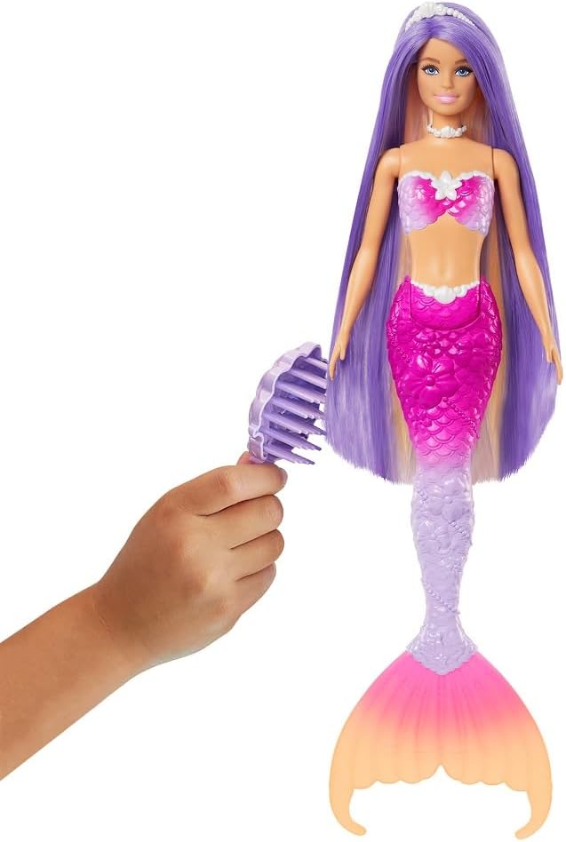 Barbie Mermaid Doll 'Malibu' with Color-Changing Hair & Dolphin - Ages 3+
