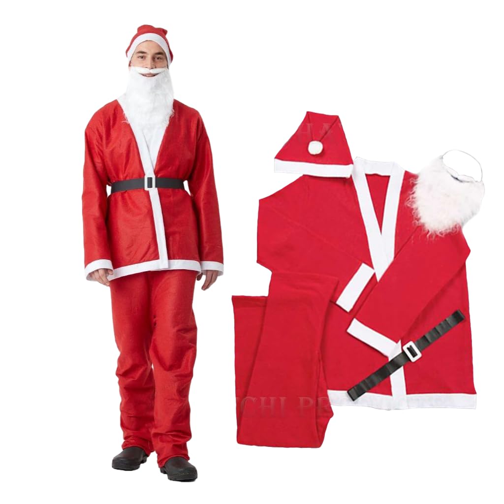 SHATCHI 5-Piece Adult Santa Claus Costume Suit - Felt Christmas Cosplay Outfit
