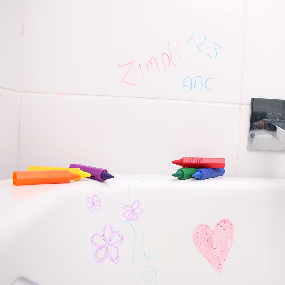 ZIMPLI - 6 Large Washable Bath Crayons for Kids, Creative Bathtime Drawing Fun