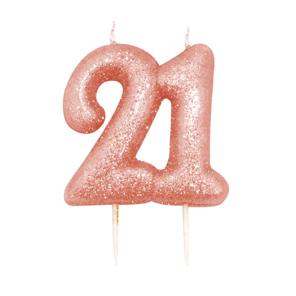 Anniversary House 21st Birthday Candle - Rose Gold Glitter Number 21 Cake Topper