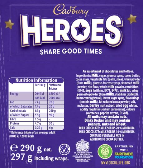 Cadbury Heroes Assorted Miniature Chocolate Bars 290g Carton