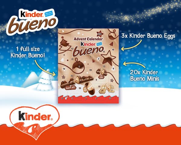 Kinder Bueno Chocolate Christmas Advent Calendar 2025 - 181g with Mini Bites, Eggs & Full-Size Bar