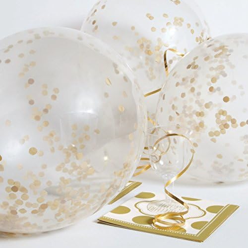 Gold Confetti Balloons - 12" Clear Latex Balloons for Parties, Weddings & Celebrations