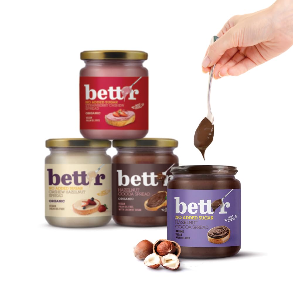 Bett'r Organic Hazelnut Cocoa Cream Spread - No Added Sugar, Vegan, Palm Oil Free