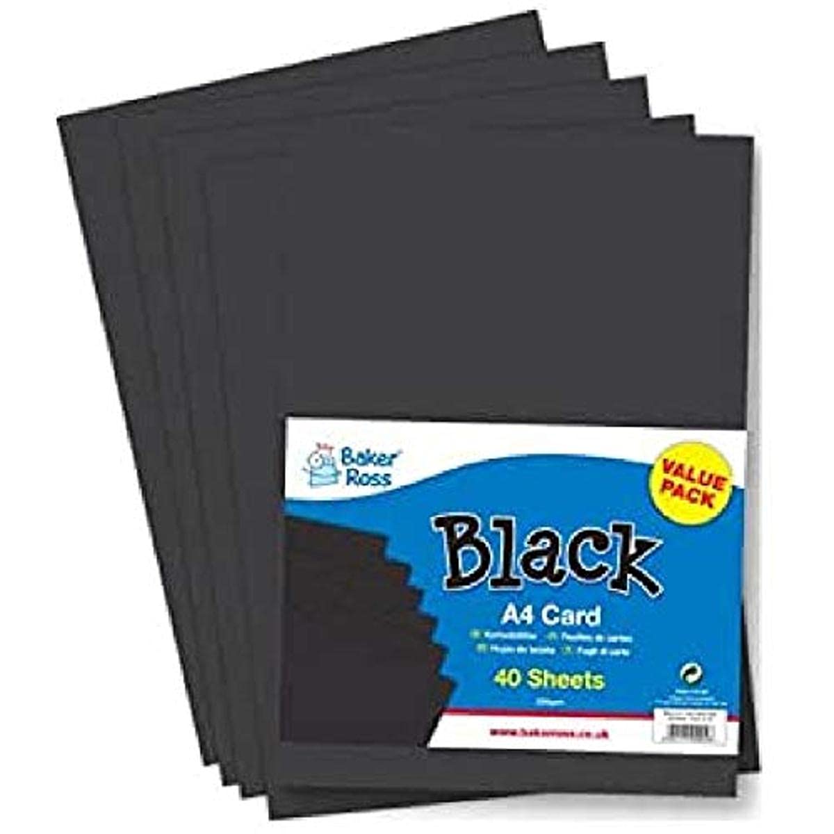 Baker Ross EX1054 A4 Black Card Pack of 40 Sheets (220 gsm) for Crafting Activities