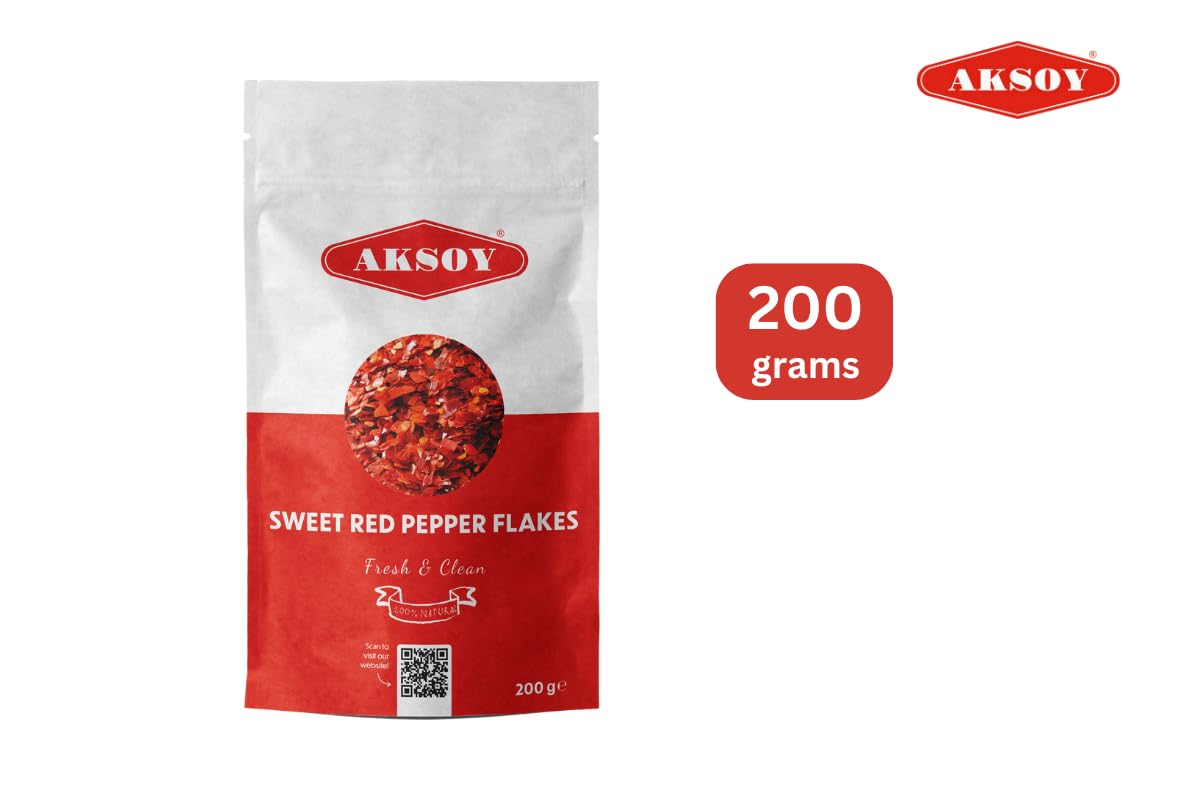 Aksoy Premium Turkish Sweet Red Pepper Flakes 200g - Mild & Sweet Flavor, Resealable Pack