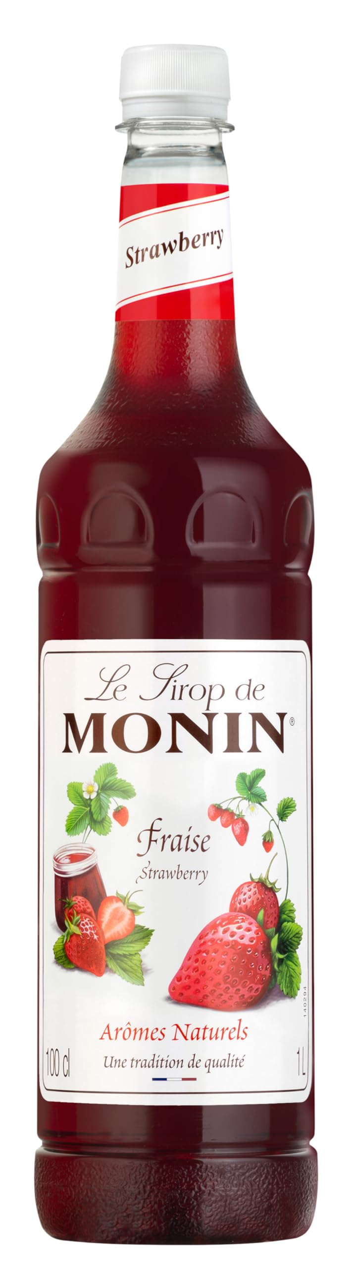 Monin Strawberry Syrup 1L - Premium Beverage Syrup for Cocktails, Mocktails & Milkshakes