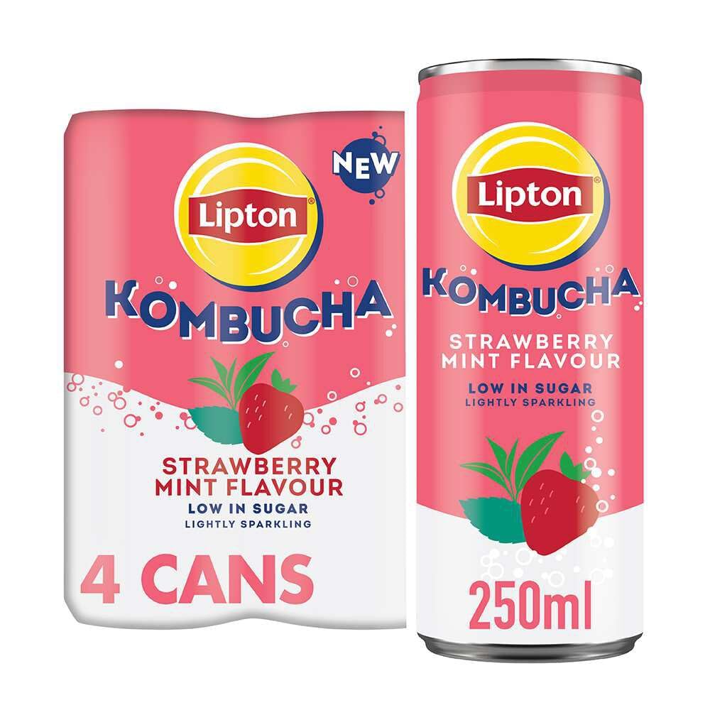 Lipton Kombucha Strawberry & Mint Flavored Tea Drink, 250ml (Pack of 4)