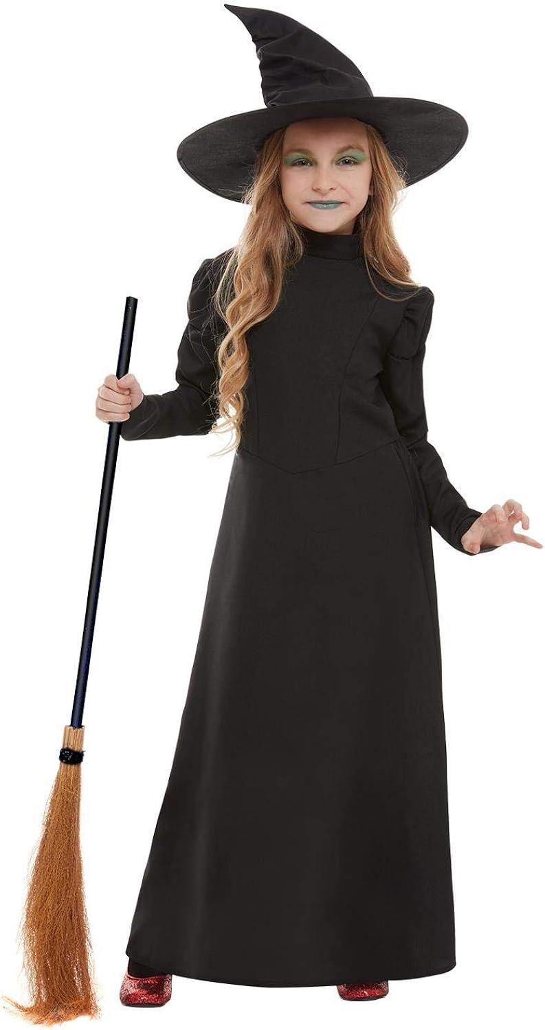 Smiffys Wicked Witch Costume - Girl's Black Dress & Hat