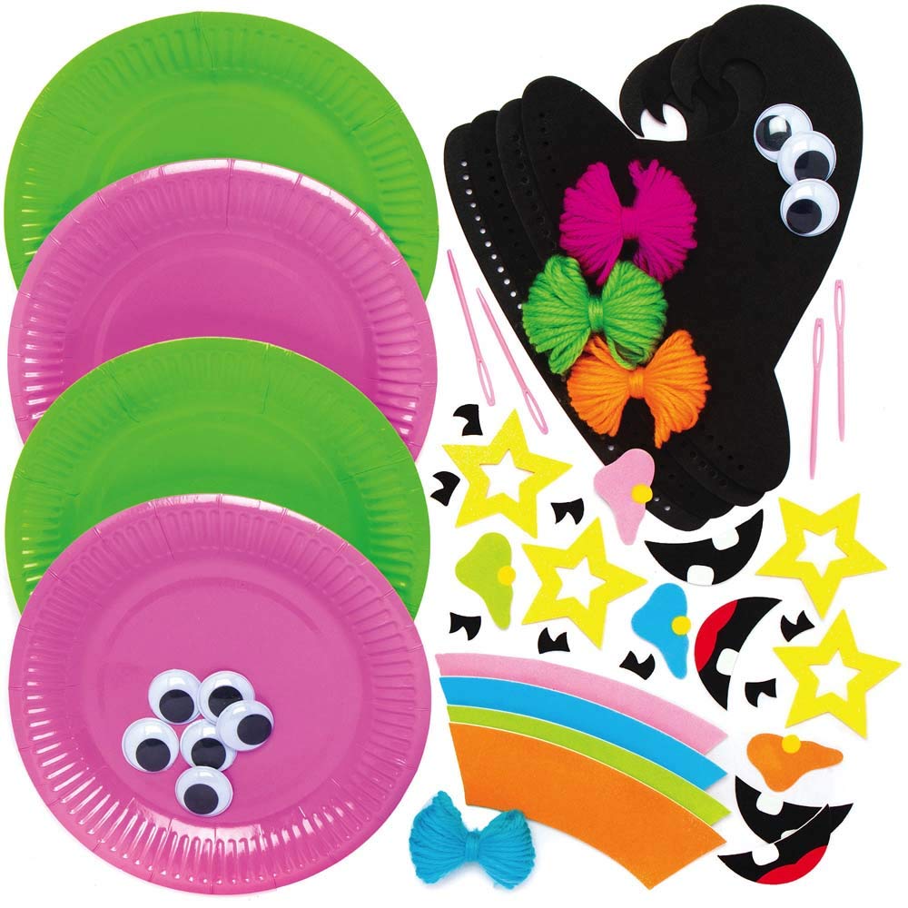 Baker Ross Witch Paper Plate Decoration Kit - Pack of 4, Halloween Craft Supplies