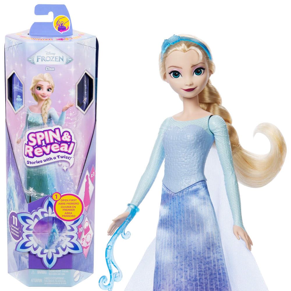 Mattel Disney Frozen Elsa Spin & Reveal Doll Playset - 11 Surprises with Fashion Accessories