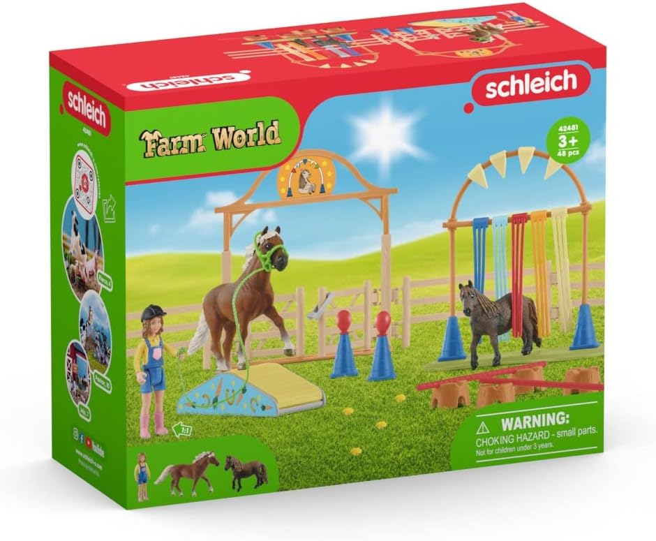 Schleich 42481 Pony Agility Training Playset - Farm World Animal Figures for Kids 3+