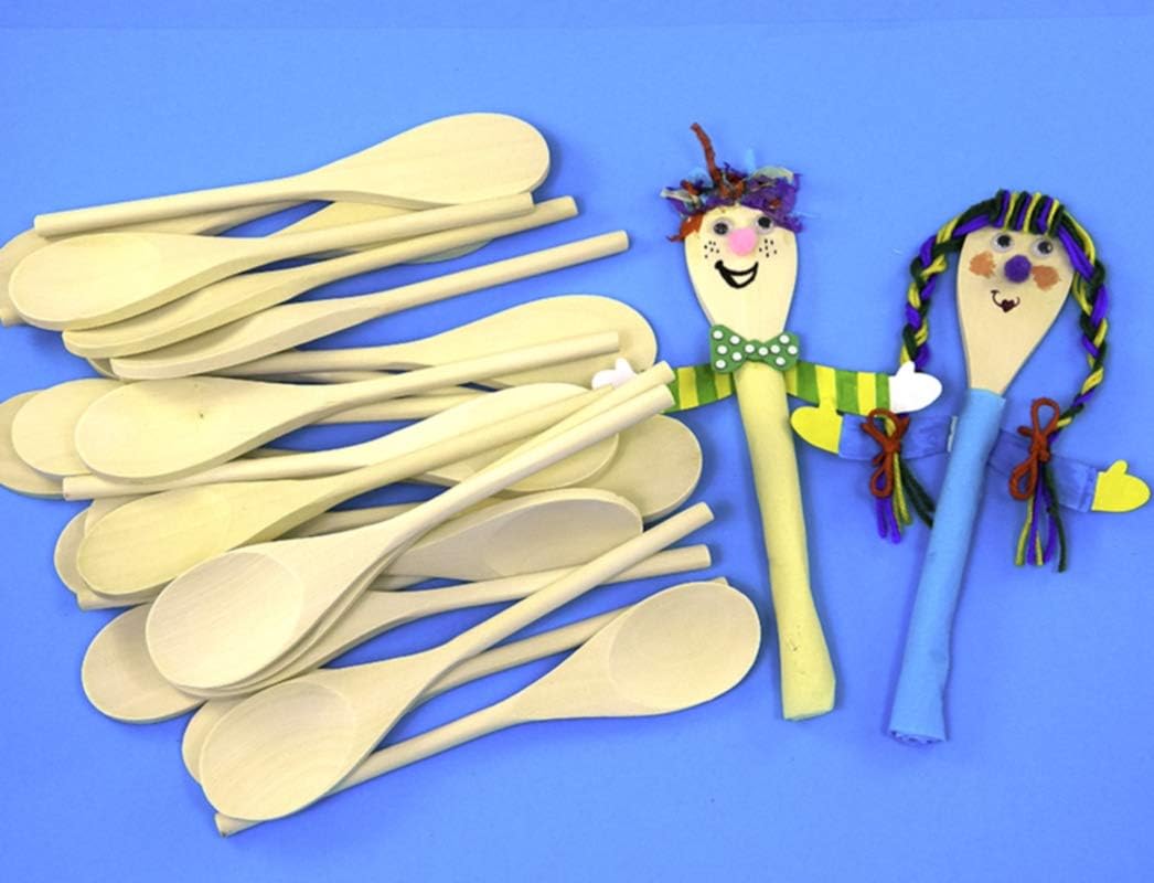 Anthony Peters AP766WS Pack of 18 Wooden Crafting Spoons - Natural FSC Beechwood for Arts & Crafts