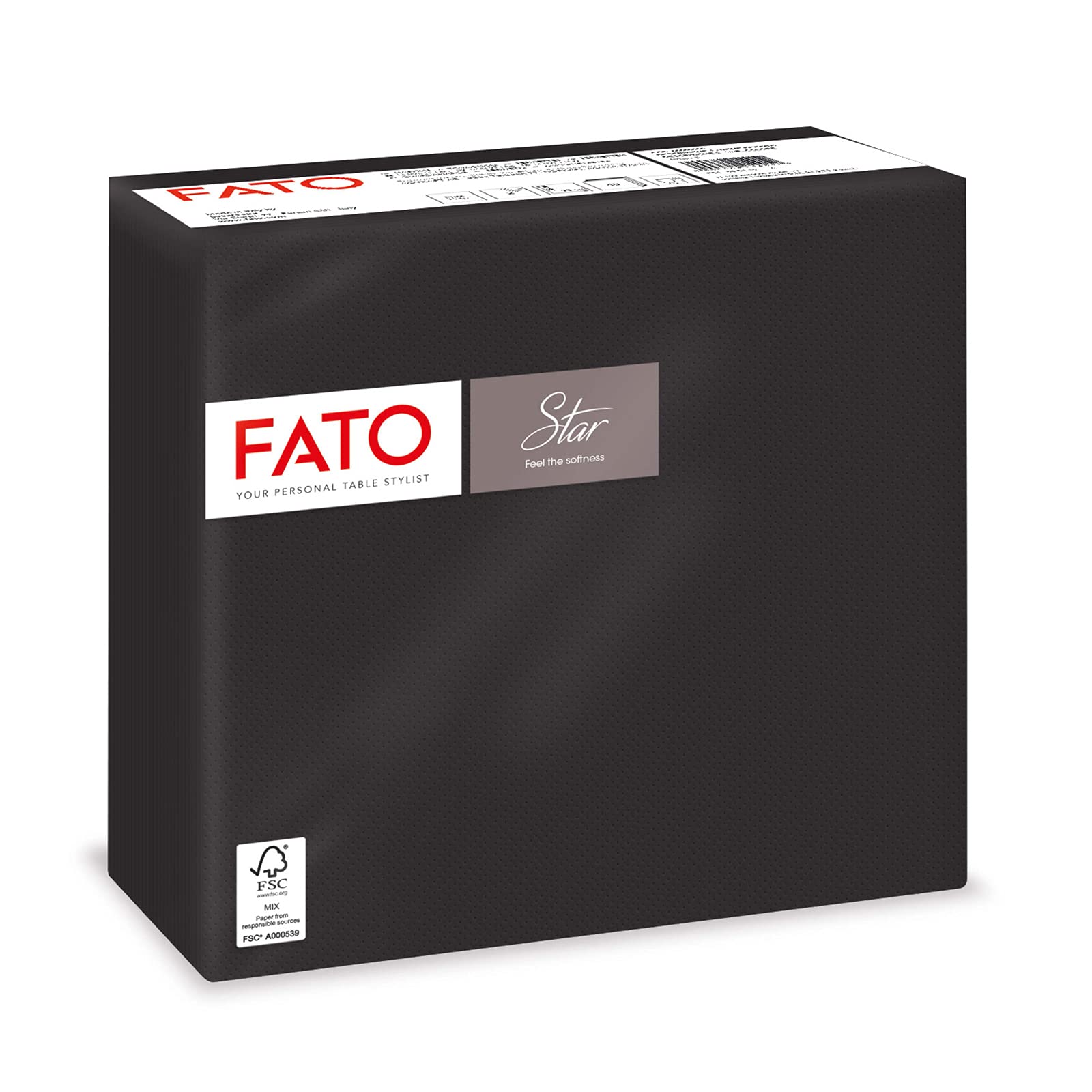 Fato Black 38x38 cm Soft & Durable 2-Ply Disposable Paper Napkins, Pack of 40