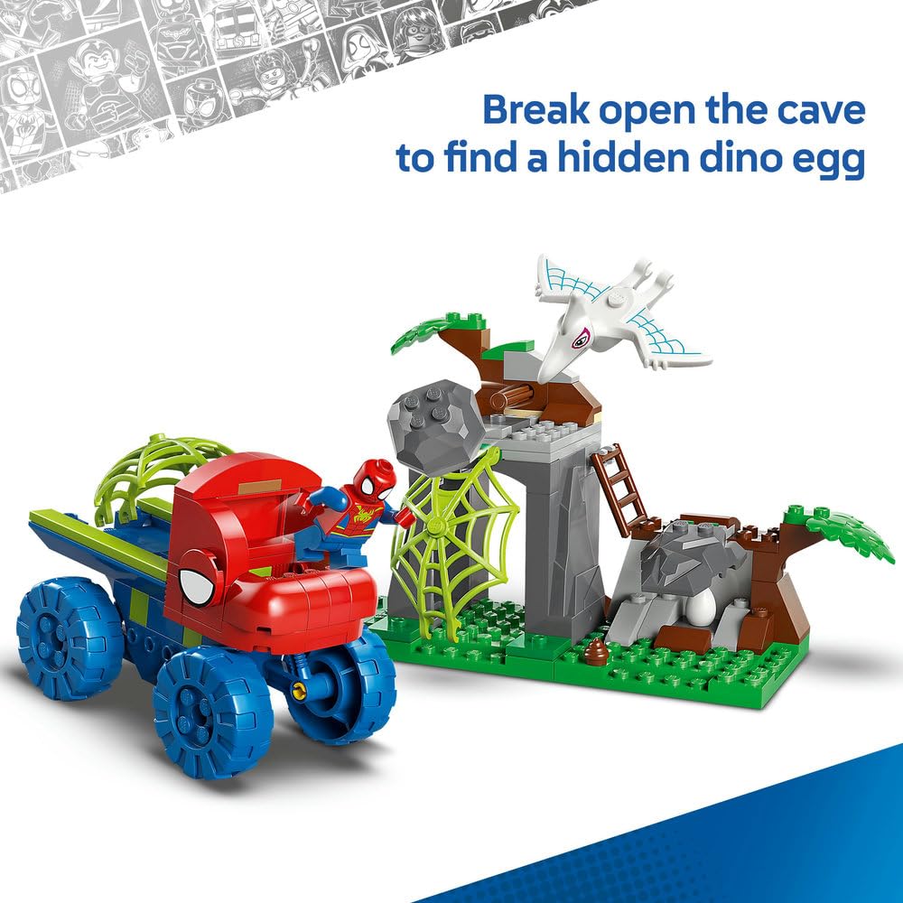LEGO Marvel Team Spidey Dino Crawler Rescue Truck - Buildable Super Hero Vehicle Playset for Ages 4+