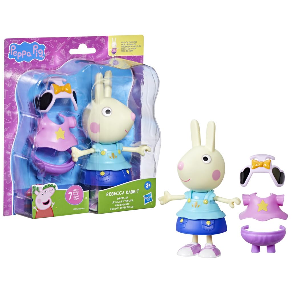 Peppa Pig Rebecca Rabbit Dress-Up Figure - 15 cm Doll with 6 Fashion Accessories for Kids 3+
