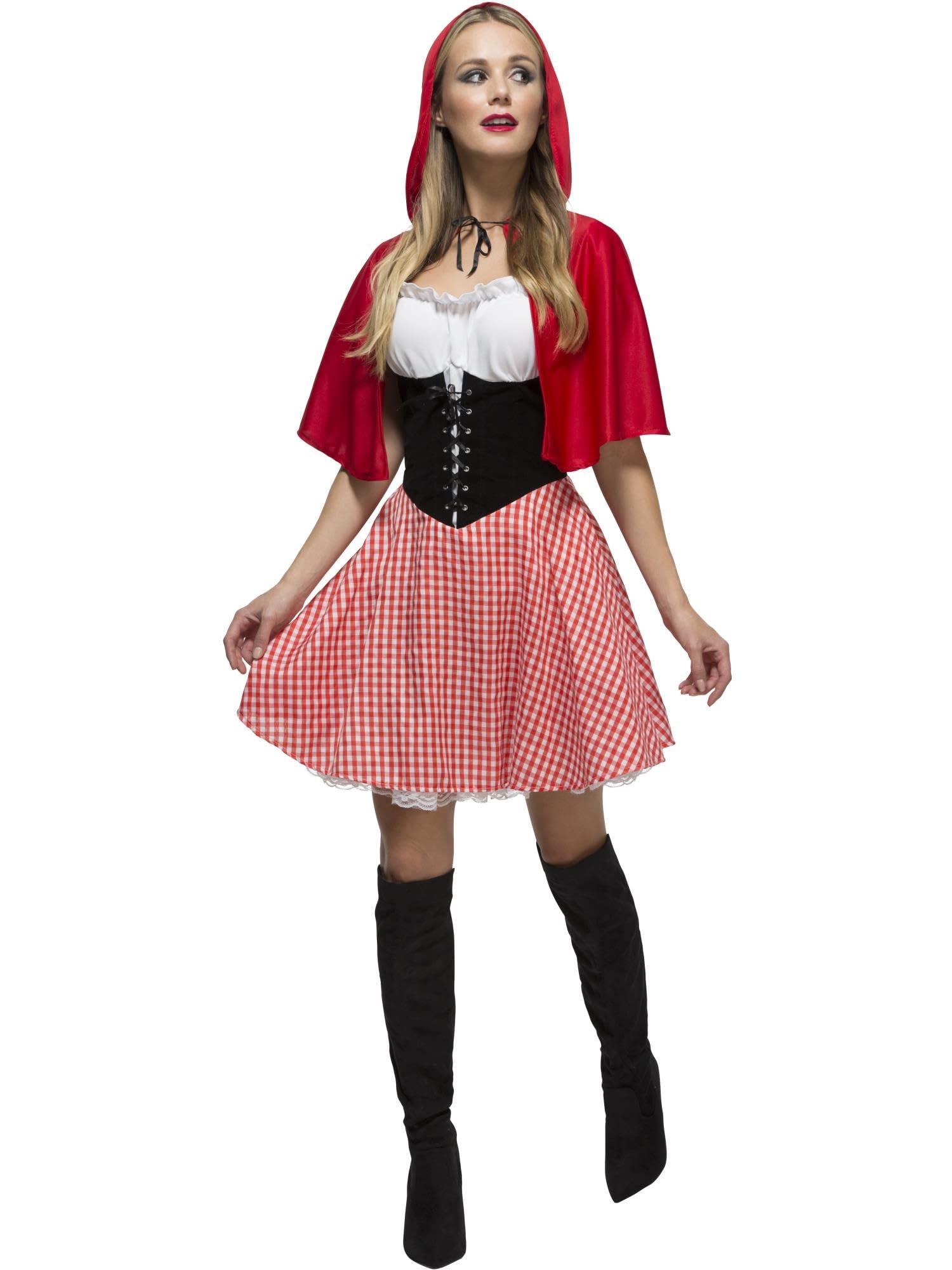 Smiffys Fever Red Riding Hood Costume - Red Dress with Hooded Cape