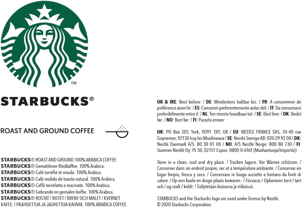 STARBUCKS - Espresso Roast Dark Roast Ground Coffee 200g (Pack of 6)