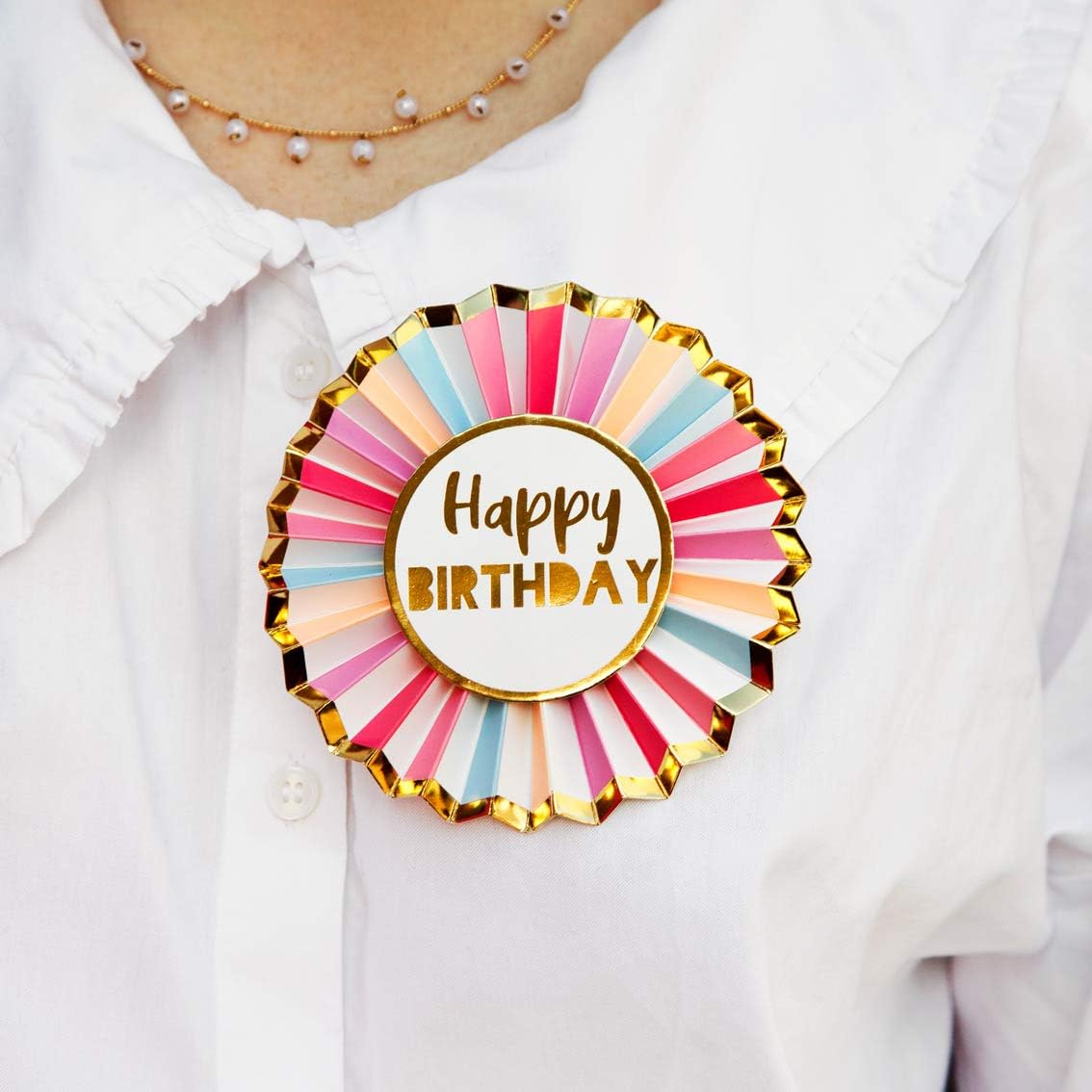 Talking Tables Rose Gold Happy Birthday Badge - Large Pink Rosette Accessory