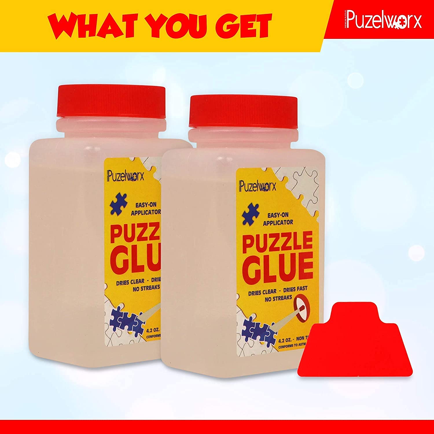 Playkidiz PuzzleWorx-Glue Non-Toxic Jigsaw Puzzle Glue - 2-Pack 248 mL with Scraper