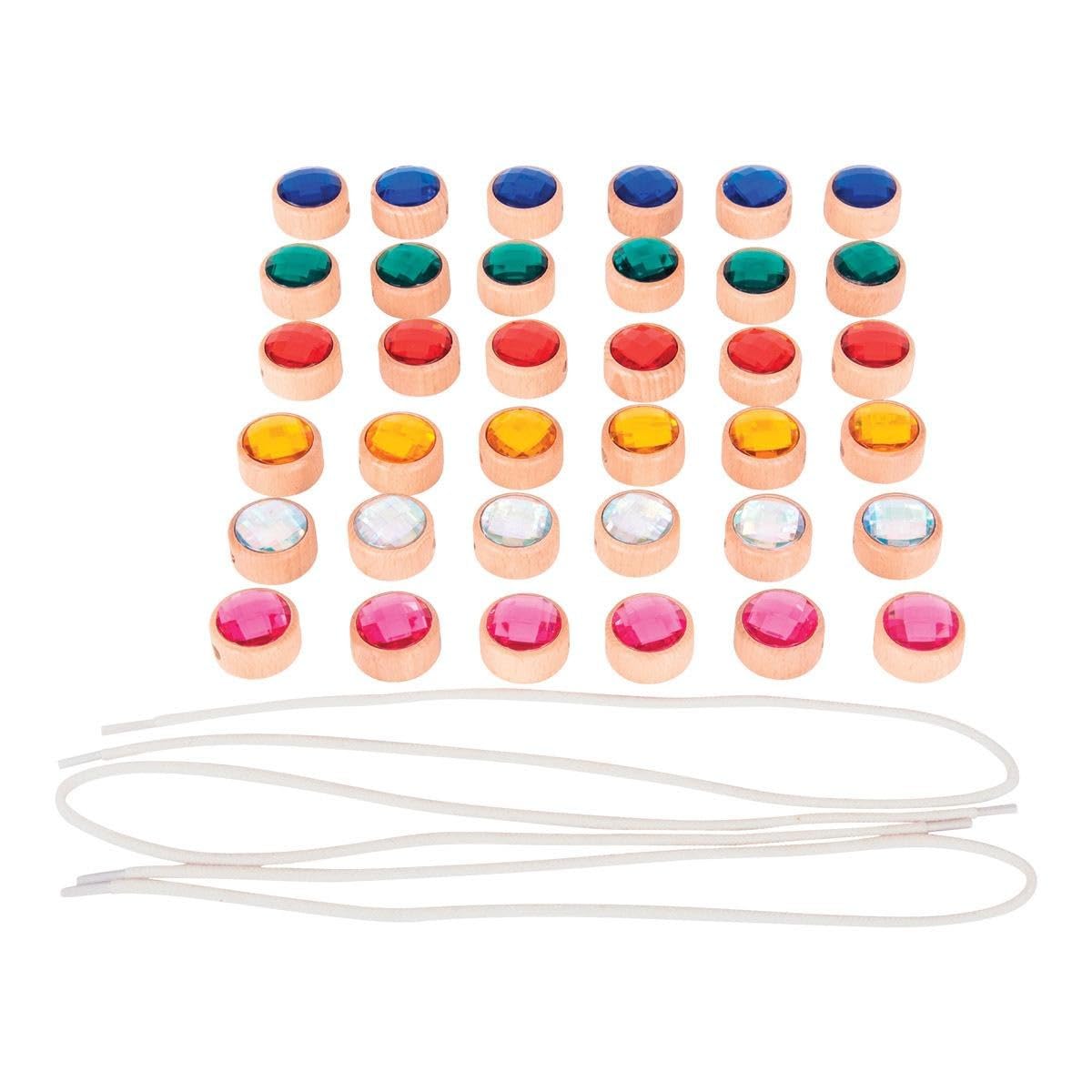 tickit Wooden Lacing Jewels - Brightly Coloured Faceted Gems for Threading & Sensory Play