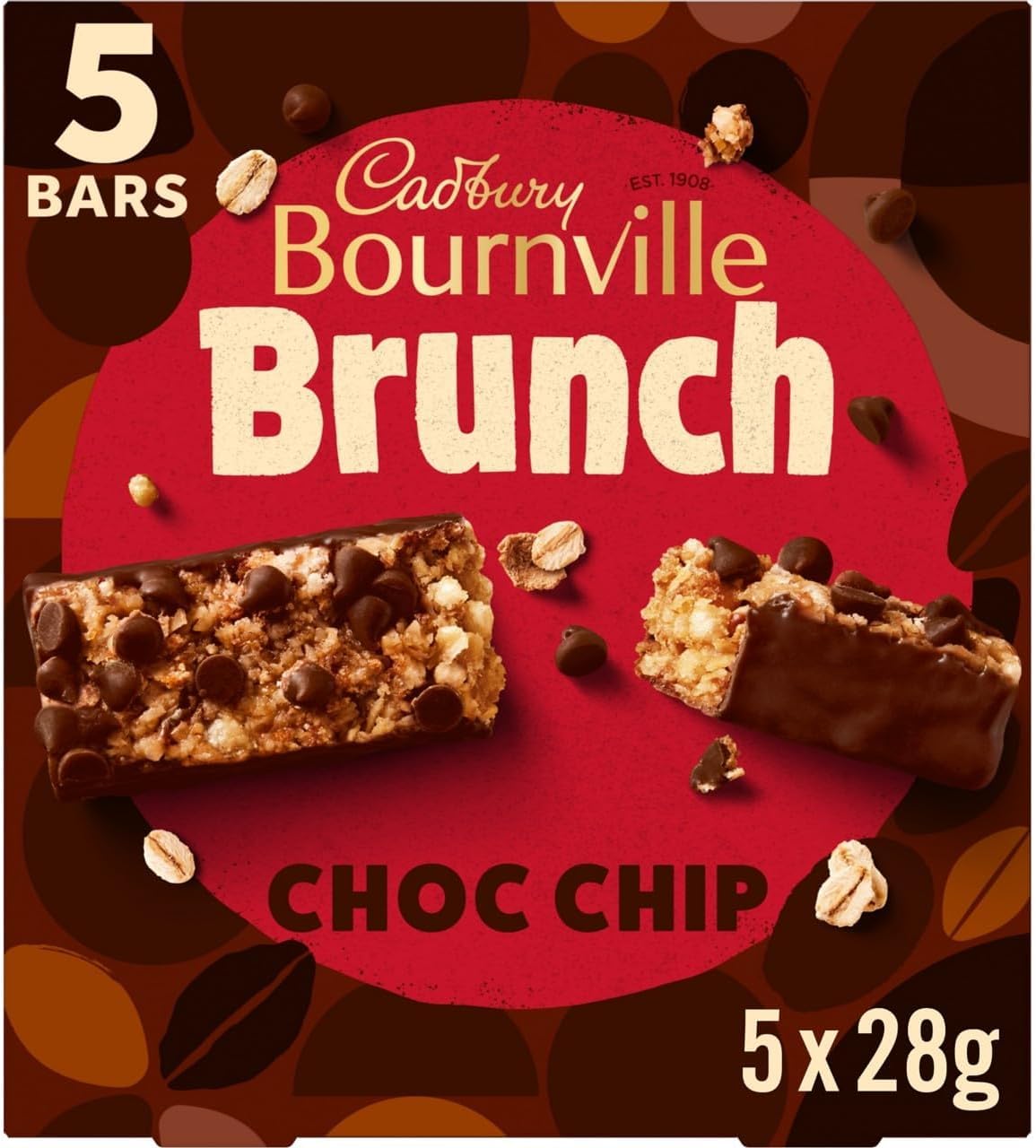 Cadbury Bournville Brunch Bar Chocolate Chip, Dark Chocolate Cereal Bars with Oats, 140g