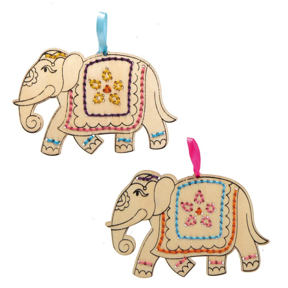 Baker Ross Ambari Elephant Wooden Threading Kits - Pack of 5, Educational Craft for Kids