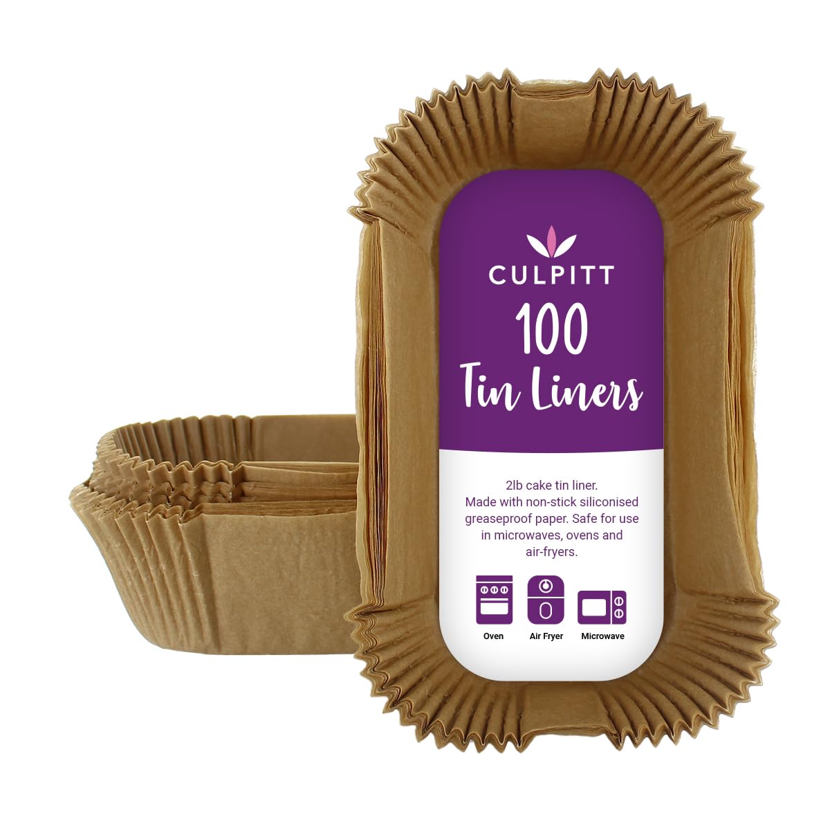 Culpitt 2lb Loaf Tin Liners 100 Pack - Non-Stick Siliconised Greaseproof Baking Paper for Ovens & Air Fryers