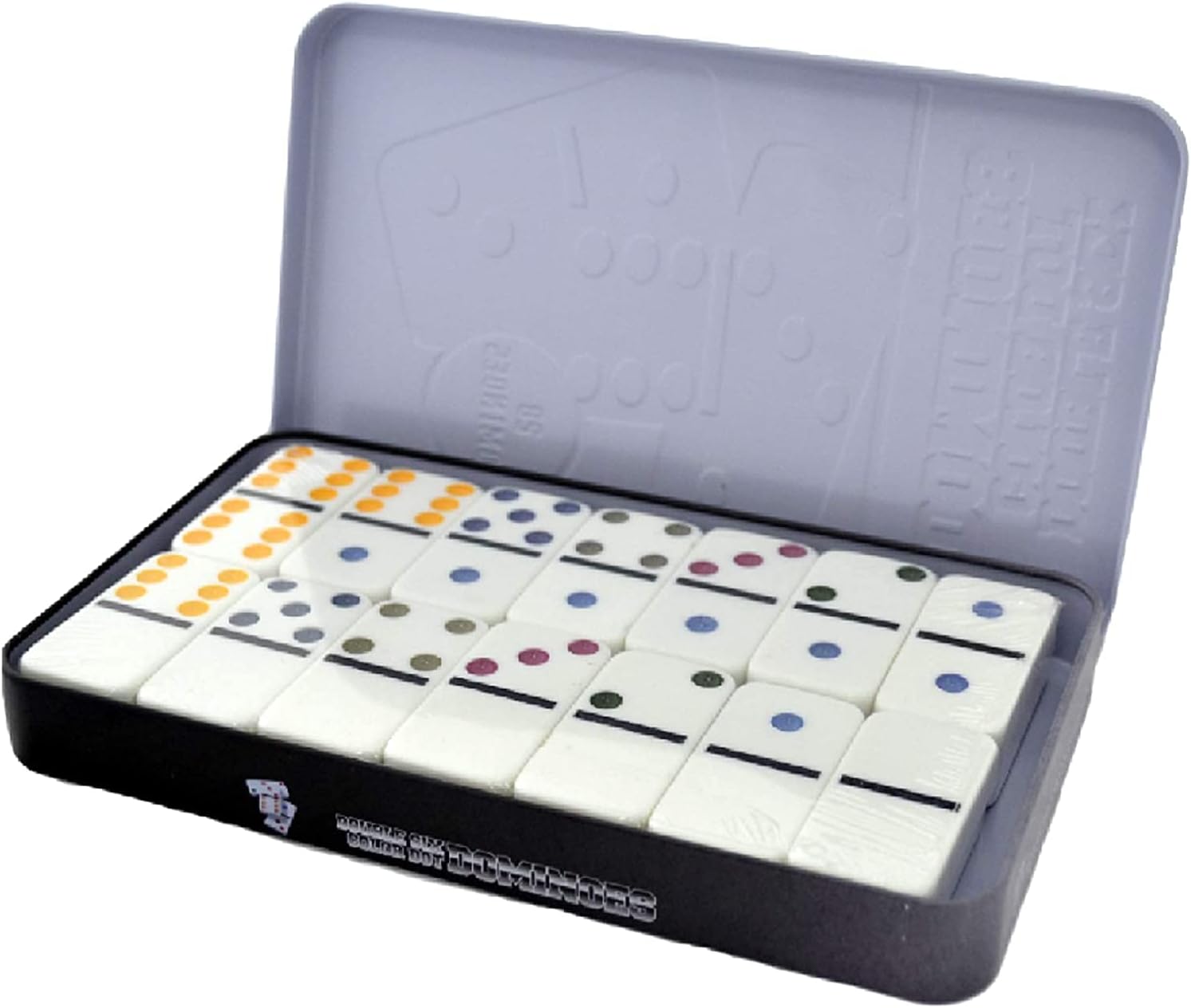 SHINE Double Six Dominoes Set with Color Dot Design in Metal Tin