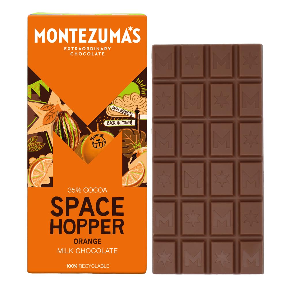 Montezuma's Space Hopper Milk Chocolate Bar with Orange, 35% Cocoa, Gluten Free, 90g