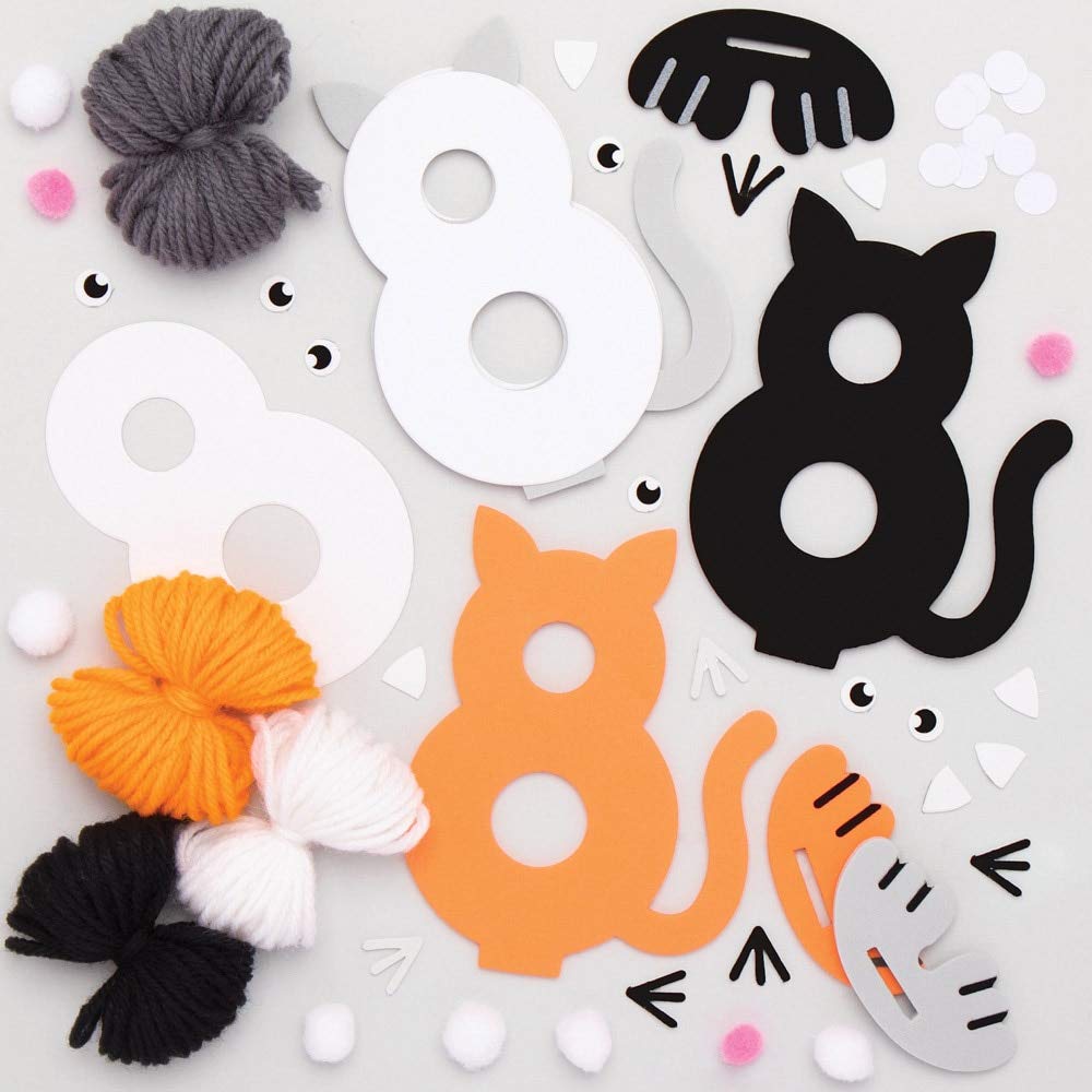 Baker Ross AT837 Cat Pom Pom Craft Kit - Pack of 3, Wool Yarn Art & Craft Activity for Kids