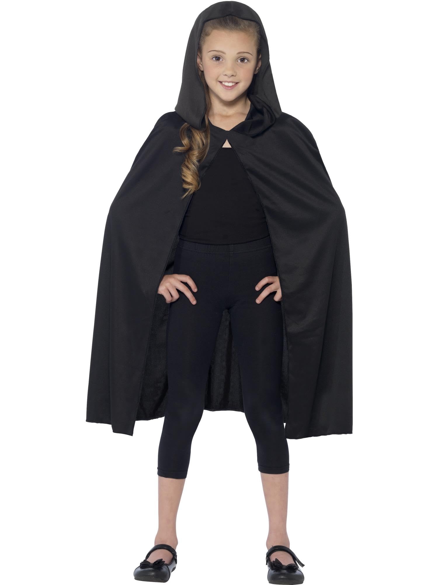 Smiffys Hooded Cape - Black Long Child Fancy Dress Accessory for Halloween & Dress Up