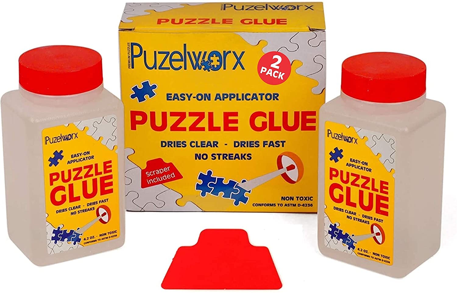 Playkidiz PuzzleWorx-Glue Non-Toxic Jigsaw Puzzle Glue - 2-Pack 248 mL with Scraper