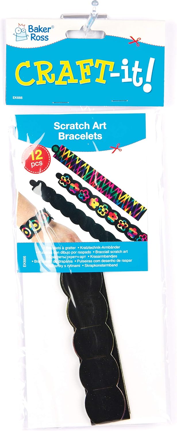 Baker Ross Scratch Art Bracelets - Rainbow Reveal Craft Kit for Kids