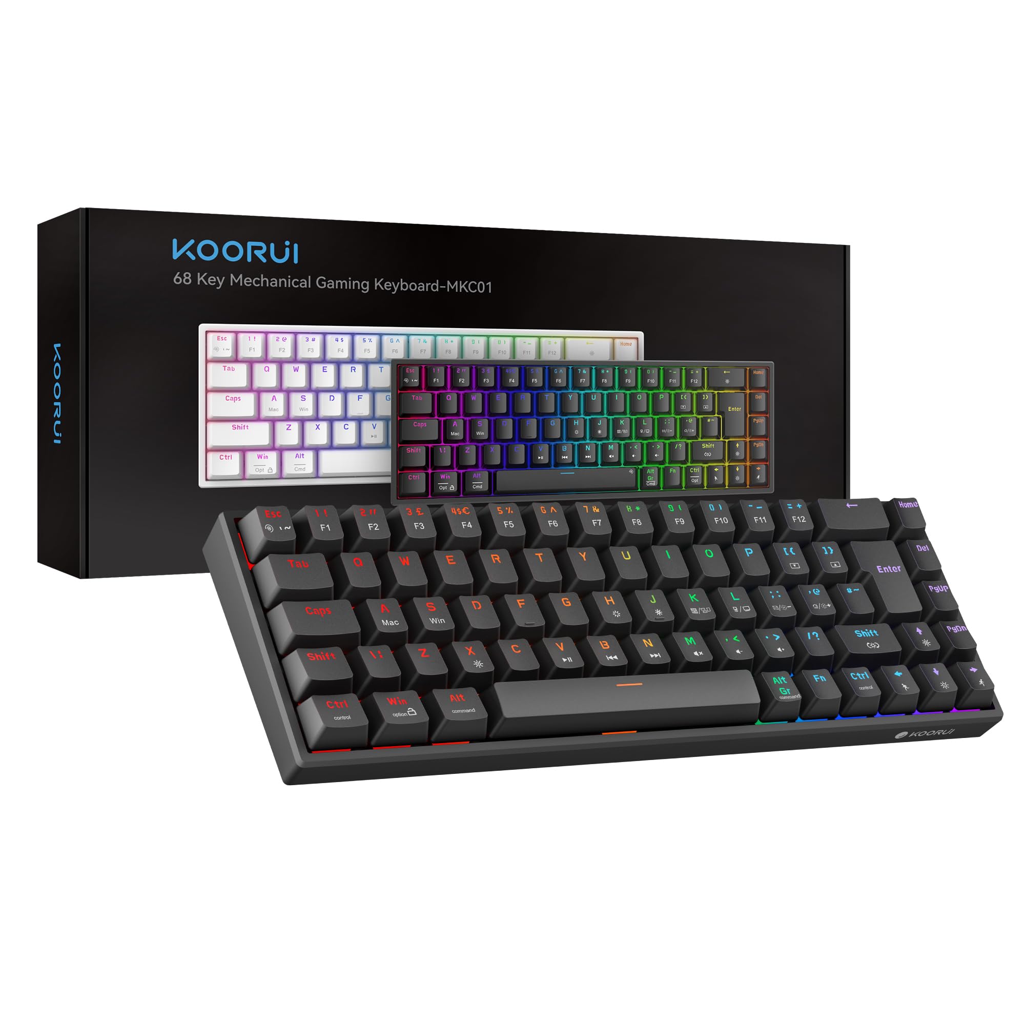 KOORUI 60% Mechanical Gaming Keyboard MKC01 - Red Switch RGB Backlit Compact Keyboard
