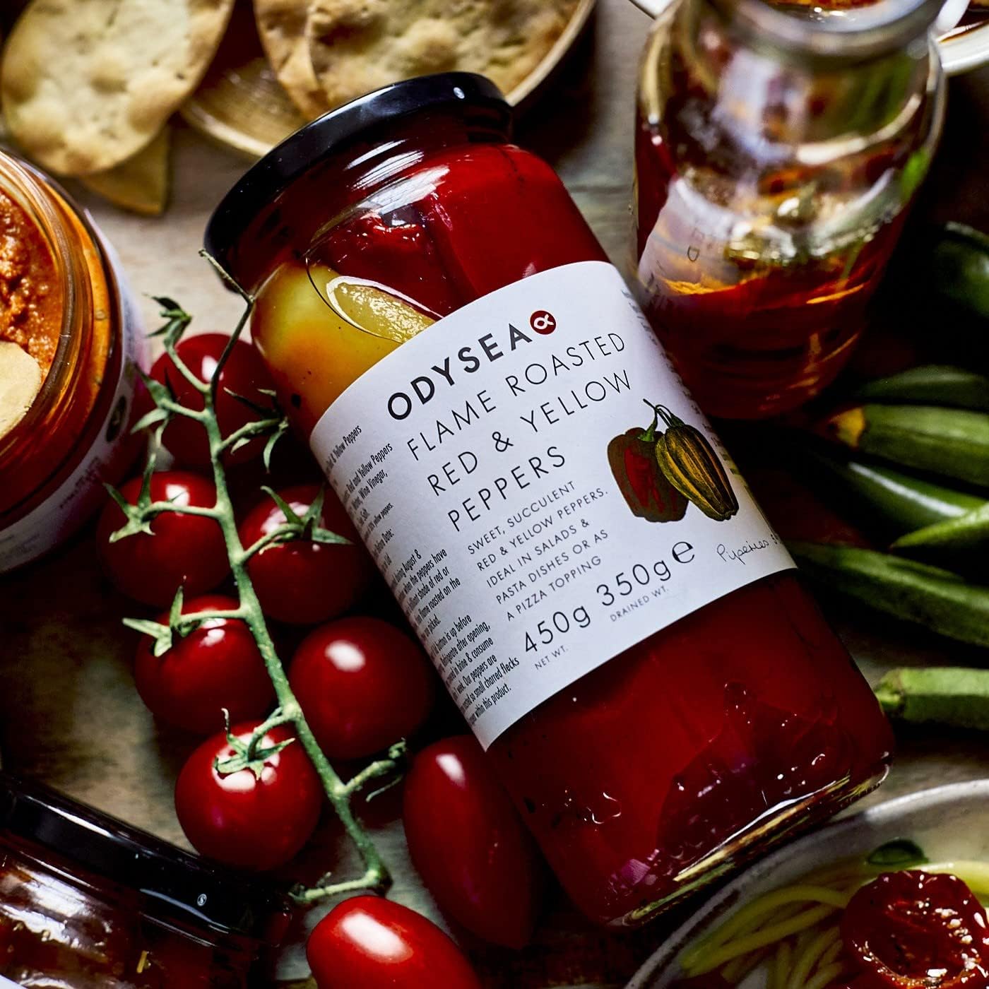 Odysea Flame Roasted Red and Yellow Peppers, 450 g