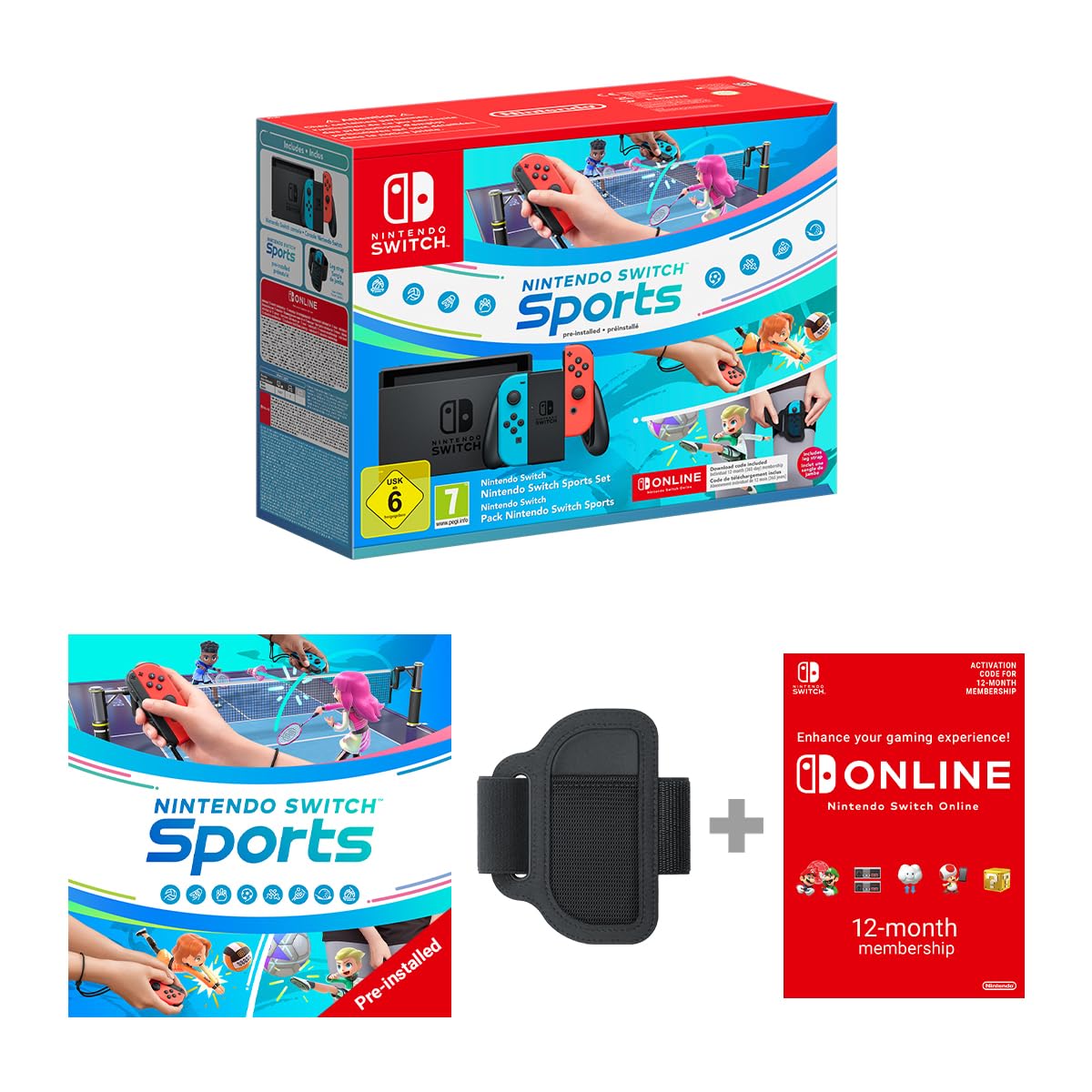 Nintendo Switch (Neon Red/Neon Blue) with Switch Sports Pre-Installed & 12-Month Online Membership
