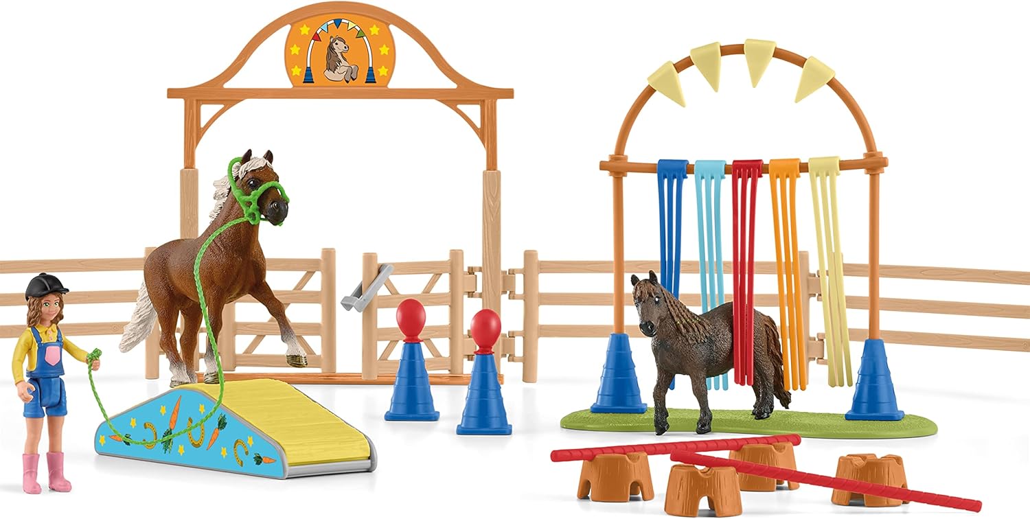Schleich 42481 Pony Agility Training Playset - Farm World Animal Figures for Kids 3+