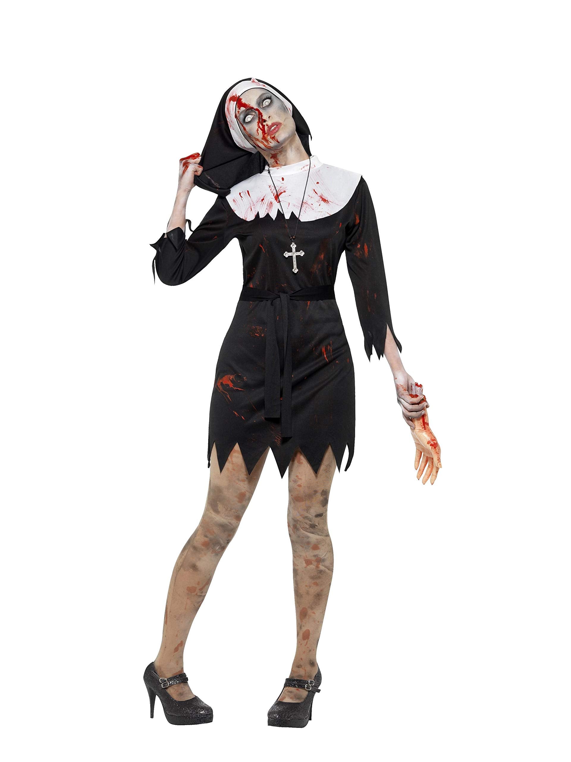 Smiffys Zombie Sister Costume - Adult Halloween Fancy Dress with Dress, Headpiece, Belt & Cross Necklace