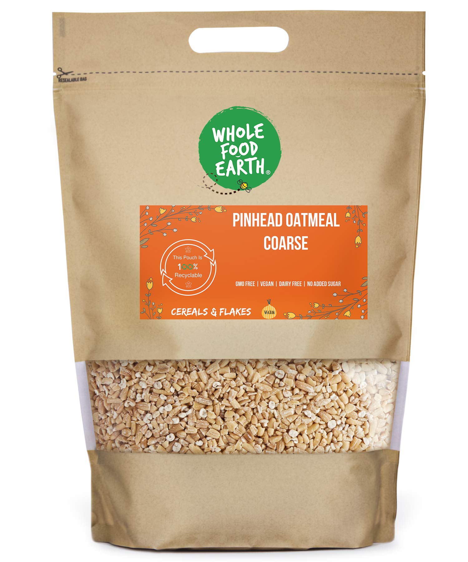 Wholefood Earth Pinhead Oatmeal Coarse Stabilised 1 kg | GMO Free | High Fibre