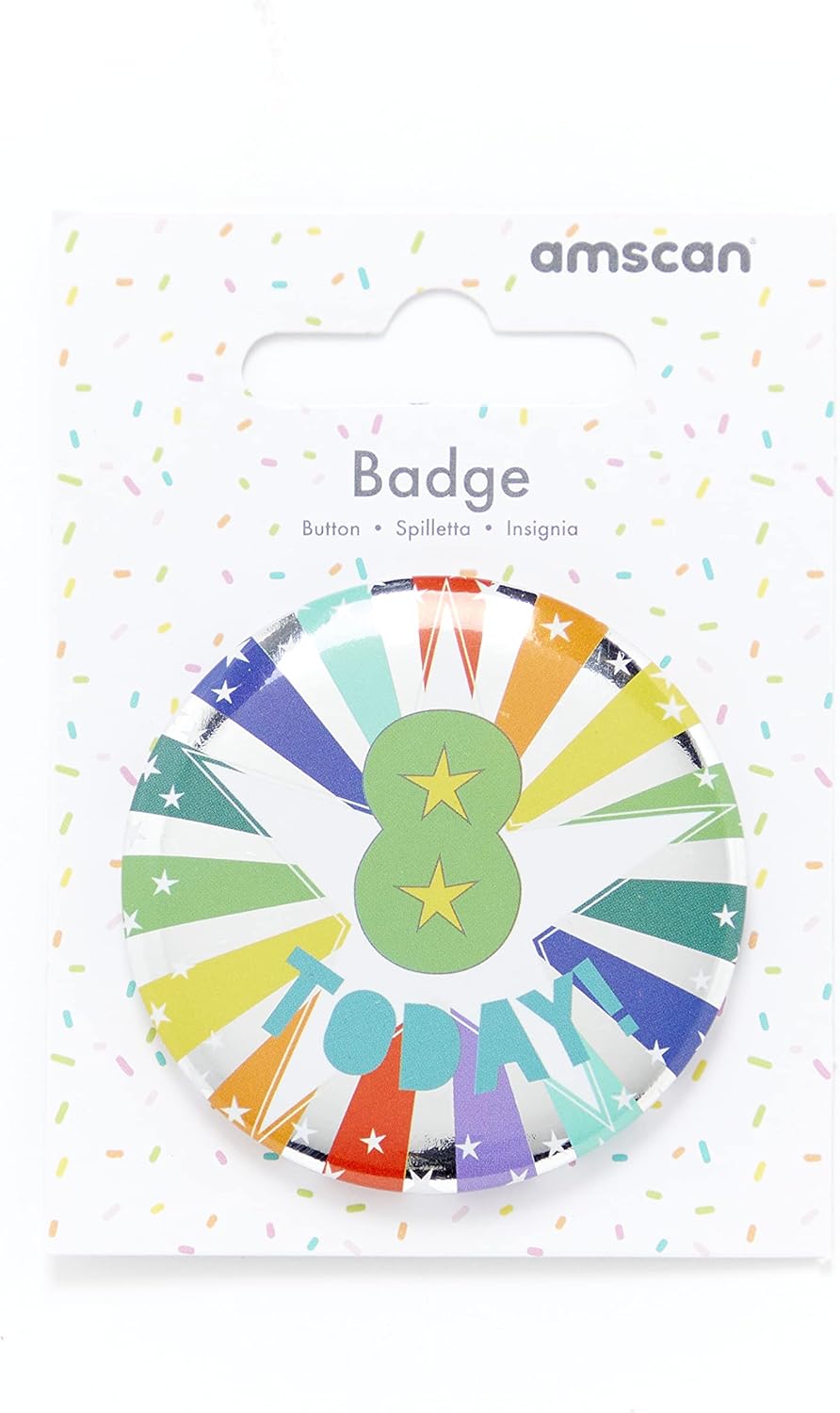 amscan 8 TODAY Birthday Badge Multicoloured Star Print