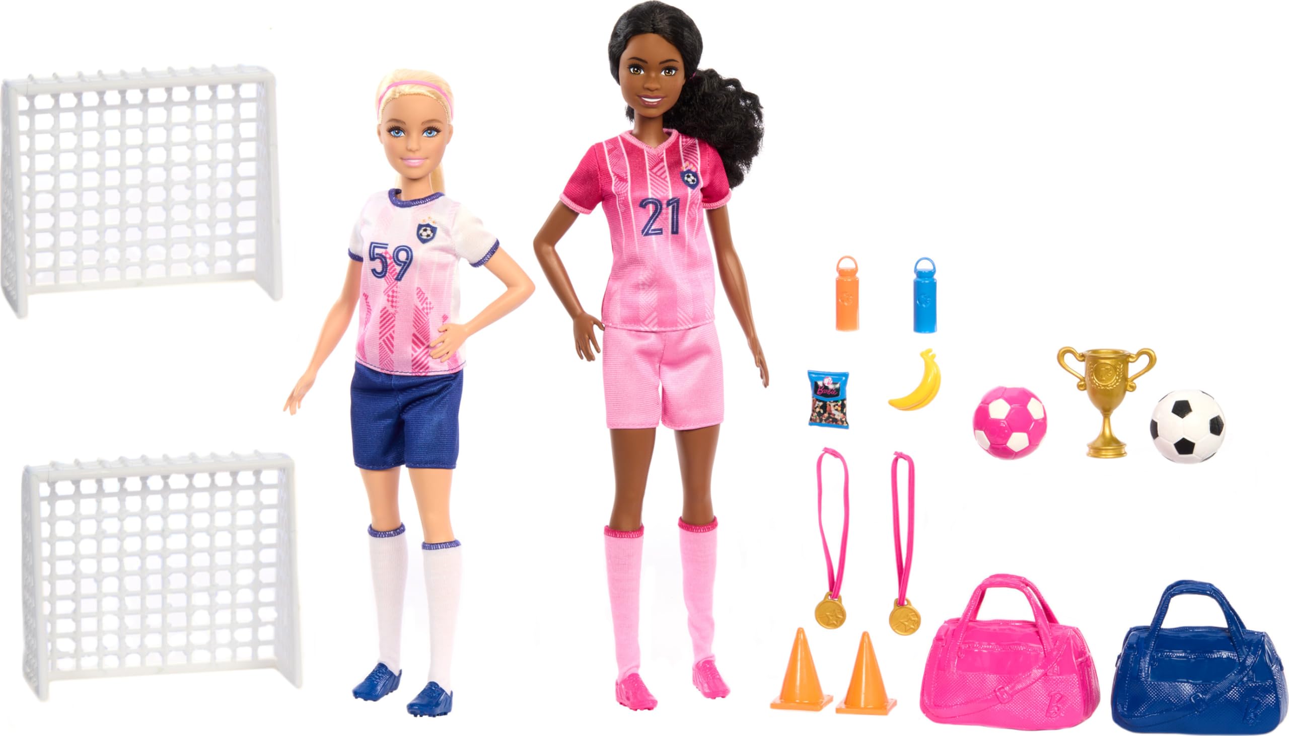Barbie Careers Soccer Player Playset - 2 Fashion Dolls & 15 Accessories for Kids 3+