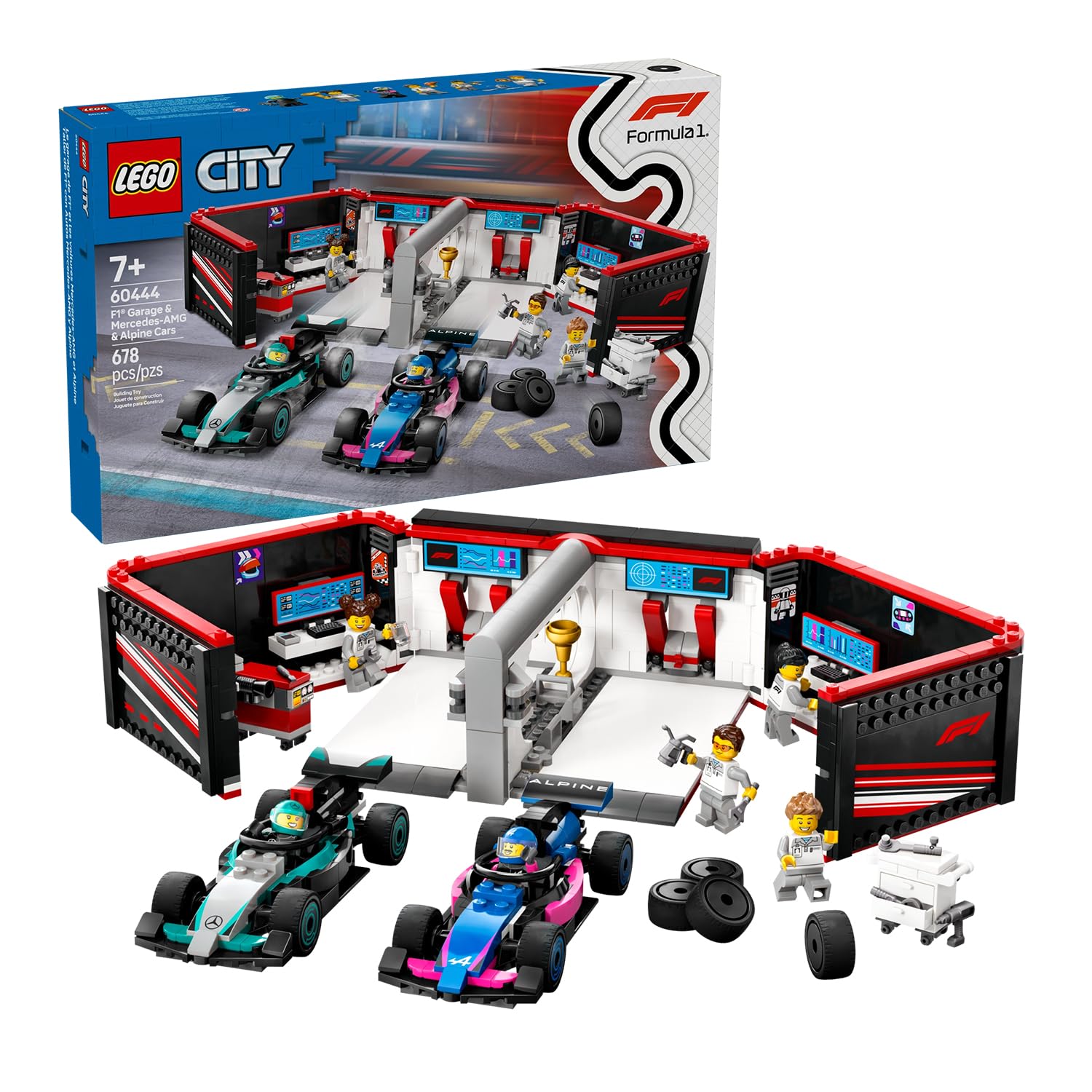 LEGO City F1 Garage & Mercedes-AMG & Alpine Cars - Building Playset for Kids 7+
