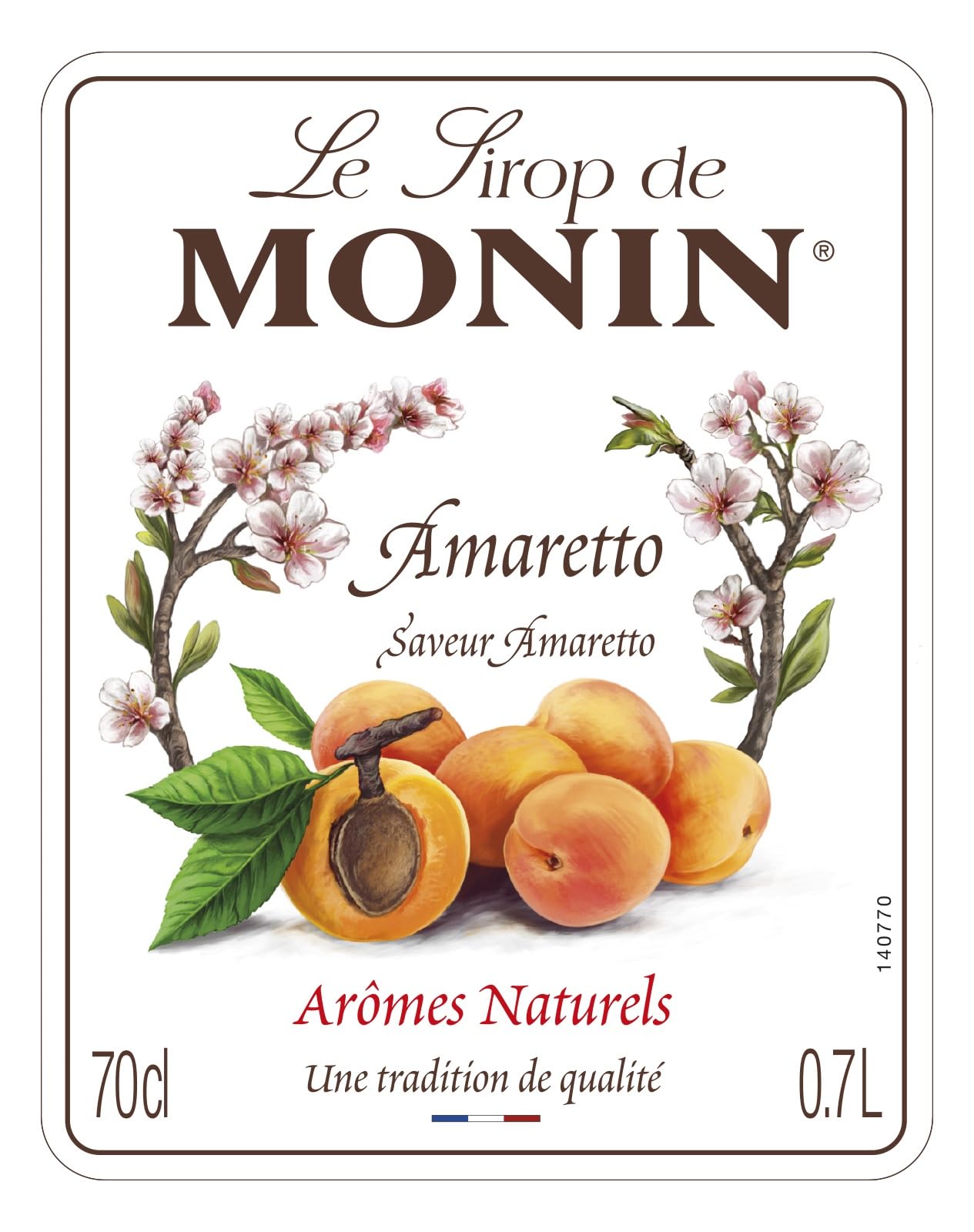 MONIN Amaretto Syrup 700ml - Vegan, Alcohol-Free, Natural Flavouring for Coffee & Cocktails