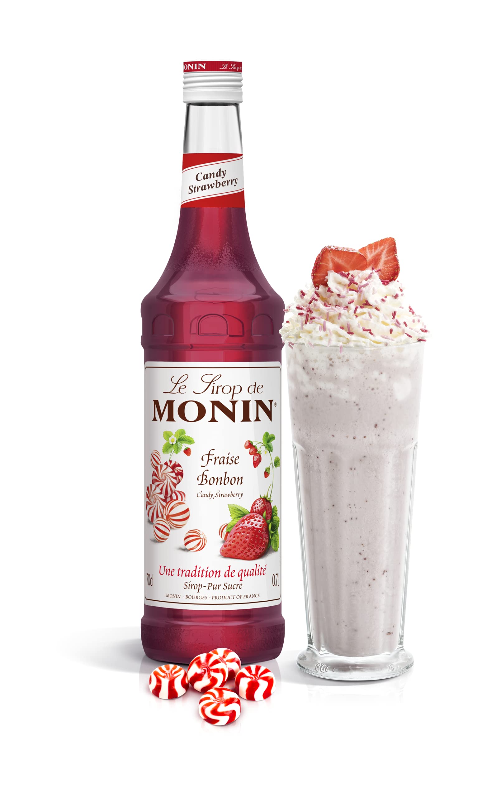 MONIN Candy Strawberry Syrup 700ml - Vegan, Allergen-Free, Natural Flavours for Cocktails & Mocktails